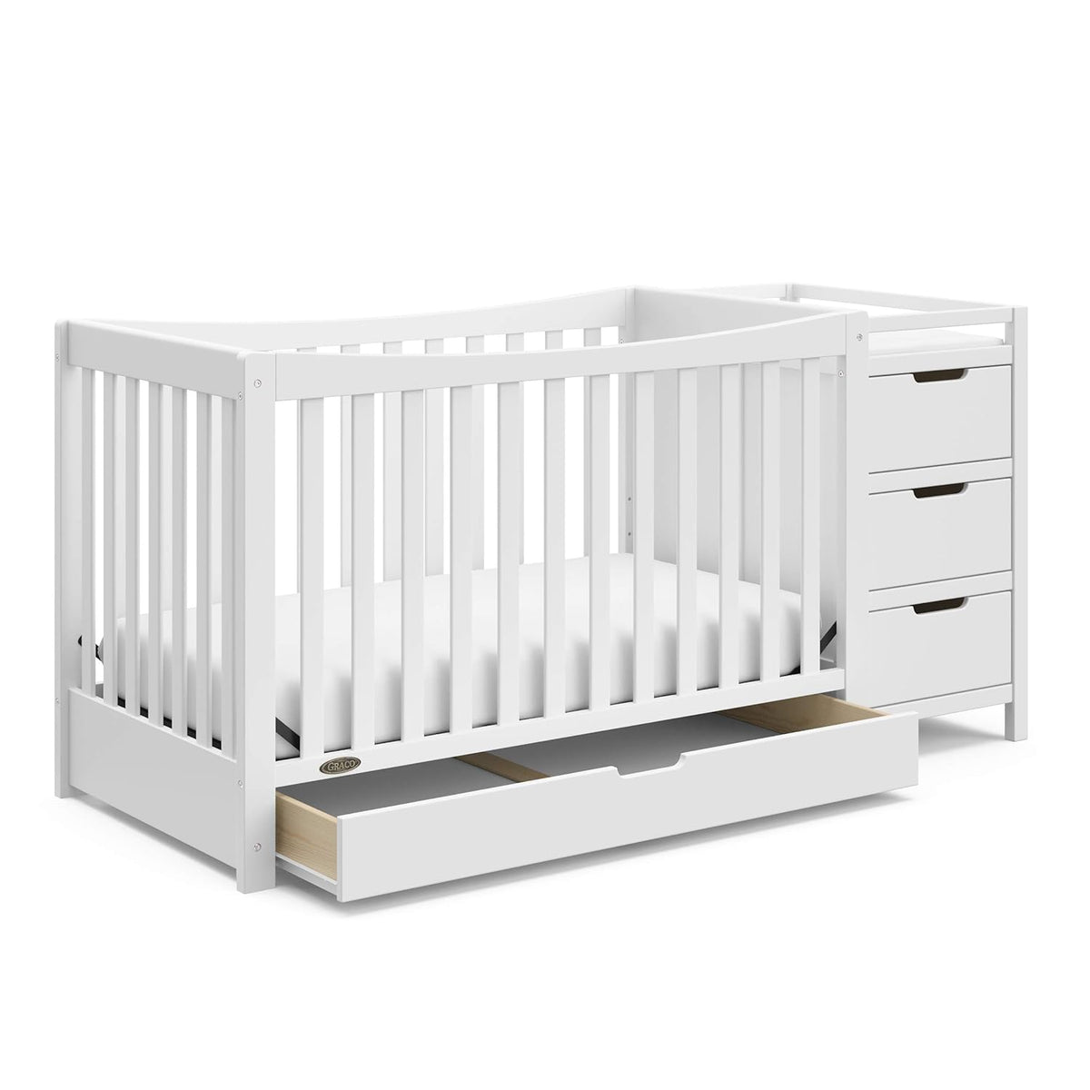 Graco REMI Convertible Crib &amp; Changer with Premium Foam Crib and Toddler Mattress White