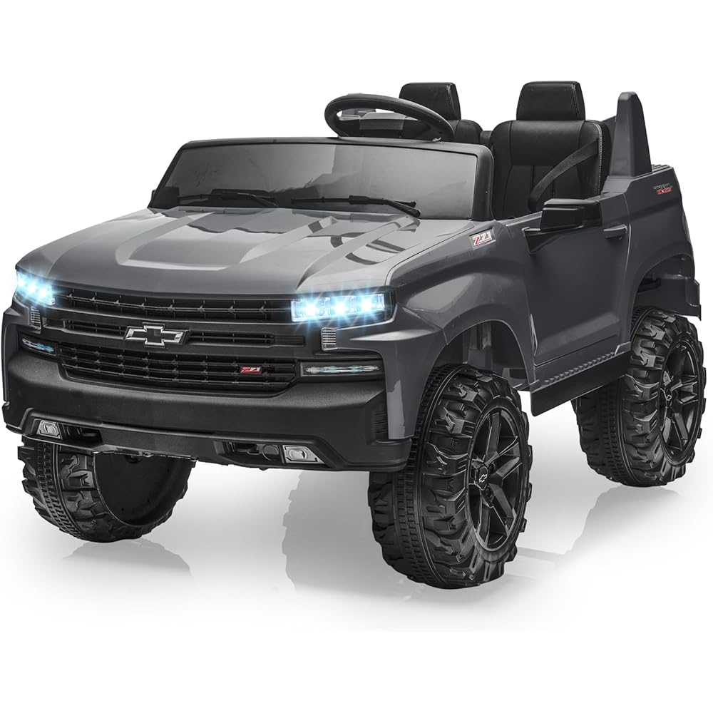 Jojoka Baby Car 24V 2-Seater Truck Licensed Chevrolet Silverado Ride On Toy w/Parent Remote Control,4xSpring Suspension, Wireless Music, Electric Vehicle Car for Kids Ages 3-8,Gray