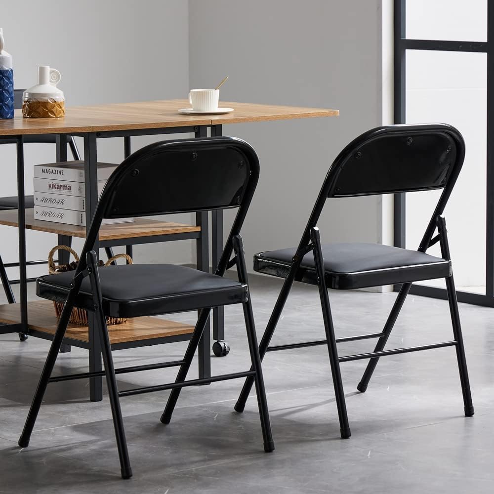 Simpli-Magic 6 Pack Black Padded Folding Chairs with Cushion – Durable Metal Foldable Chairs for for Indoor Outdoor Weddings, Parties, Backyard &amp; Office Events