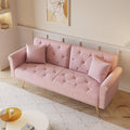 KEIKI 70" Folding Futon Sofa Couch w/Adjustable Backrest, Mid Century Modern Loveseat Convertible to Sleeper Bed, Small Comfy Velvet Cloud Couch SofaBed for Living Room &amp; Bedroom, 2 Pillows, Pink